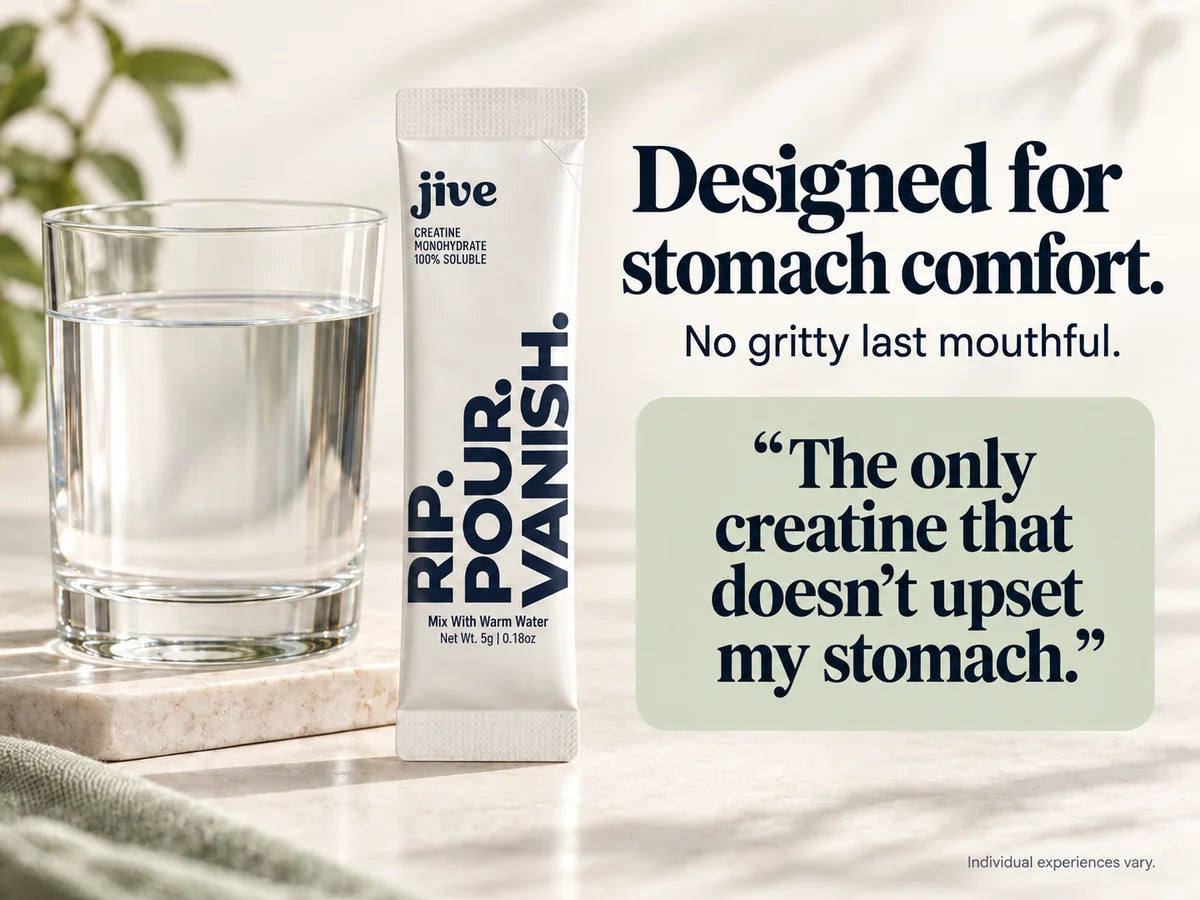 Designed for stomach comfort. No gritty last mouthful. “The only creatine that doesn’t upset my stomach.” Individual experiences vary.